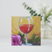 Wijnglas en roze Rose Cocktail Party Invitation Kaart (Staand voorkant)