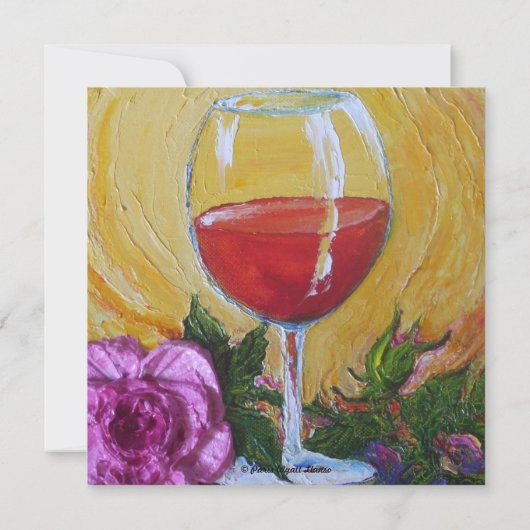 Wijnglas en roze Rose Cocktail Party Invitation Kaart (Achterkant)