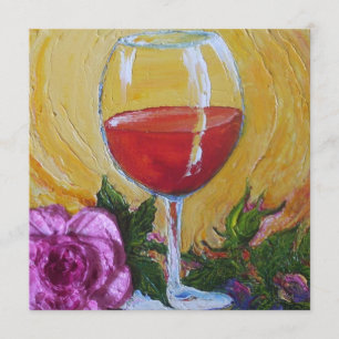 Wijnglas en roze Rose Cocktail Party Invitation Kaart