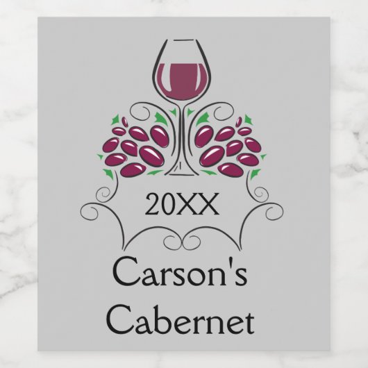 Wijnglas en wijndruiven Ontwerplabel Wijn Wijn Etiket (Enkel label)