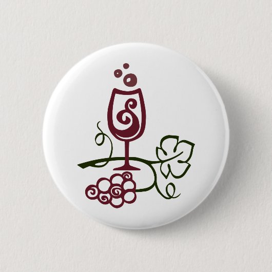 Wijnglas en wijndruiven ronde button 5,7 cm (Voorkant)