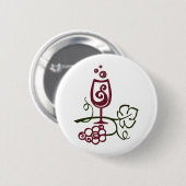 Wijnglas en wijndruiven ronde button 5,7 cm (Voorkant /achterkant)
