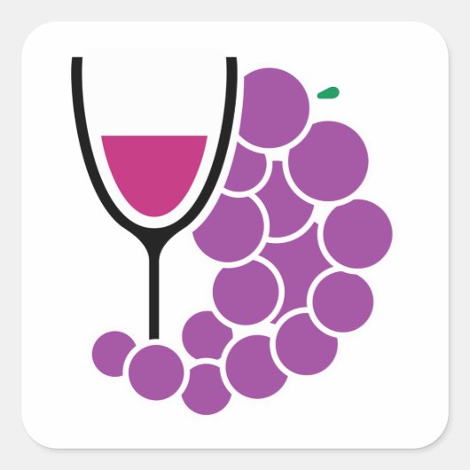 Wijnglas en wijndruiven vierkante sticker (Voorkant)