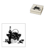 Wijnglas, fles, druiven, kaas, rode roos rubberstempel (Gestempeld)