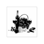 Wijnglas, fles, druiven, kaas, rode roos rubberstempel (Afrduk)