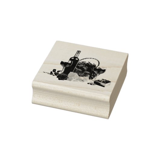 Wijnglas, fles, druiven, kaas, rode roos rubberstempel (Stempel)