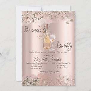 Wijnglas Fles Roze Gouden Rand Bruidsdouche Kaart