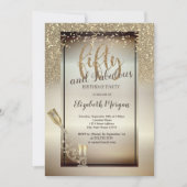 Wijnglas, flesje, glitter, Confetti 50e verjaardag Kaart (Voorkant)