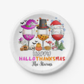 Wijnglas Gelukkige Hallowondanksmas Papieren Bordje (Voorkant)