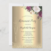 Wijnglas Glitter Bokeh Floral Retirement Kaart (Voorkant)