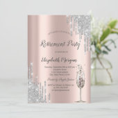 Wijnglas Glitter Drift Roos Gold Retirement Kaart (Staand voorkant)