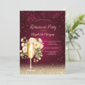 Wijnglas Goud Bokeh Wit Rozen Rood Pensioen Kaart (Staand voorkant)