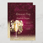 Wijnglas Goud Bokeh Wit Rozen Rood Pensioen Kaart (Voorkant / Achterkant)