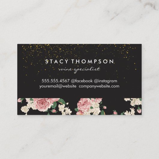 Wijnglas Goud gespikkeld Vintage bloempatroon Visitekaartje (Achterkant)