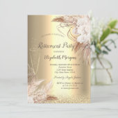 Wijnglas Gouden Bokeh, Boho Bloemen Pensioen Kaart (Staand voorkant)