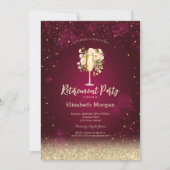 Wijnglas Gouden Bokeh Rozen Rood Pensioen Kaart (Voorkant)