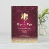 Wijnglas Gouden Bokeh Rozen Rood Pensioen Kaart (Staand voorkant)