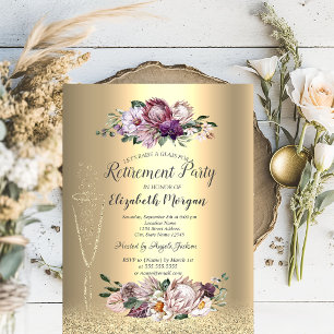 Wijnglas Gouden Glitters Tropische Bloemen Pensioe Kaart