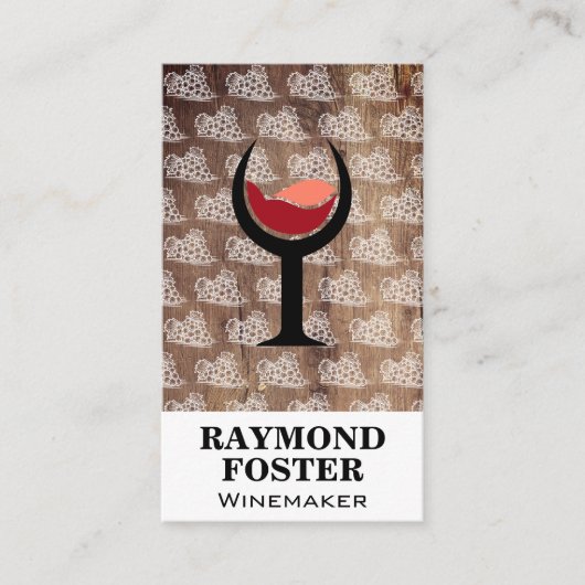Wijnglas | Hout | Druiven op wijnpatroon Visitekaartje (Voorkant)