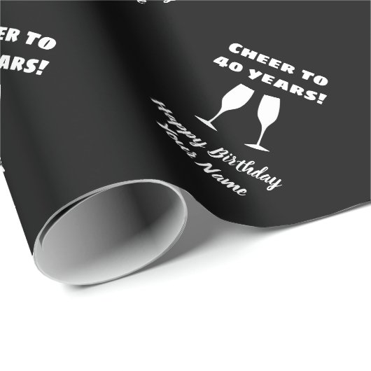 Wijnglas juicht elegante 40e verjaardag wensen cadeaupapier (Rol Hoek)