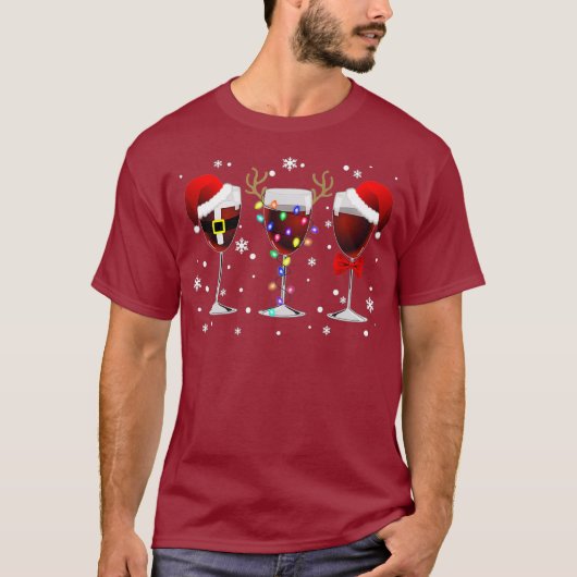 Wijnglas kerstlicht met Santa Hat Bow T-shirt (Voorkant)