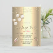 Wijnglas, Lichten, Ballen Goud Kerstbedrijf Kaart (Staand voorkant)