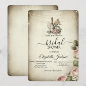 Wijnglas, Lichten Rozen Rustiek Vrijgezellenfeest Kaart (Voorkant / Achterkant)