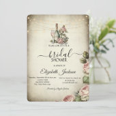 Wijnglas, Lichten Rozen Rustiek Vrijgezellenfeest Kaart (Staand voorkant)