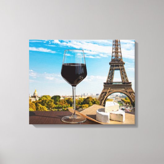 Wijnglas met brieskaas op Eiffeltoren Canvas Afdruk (Voorkant)