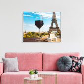 Wijnglas met brieskaas op Eiffeltoren Canvas Afdruk (Insitu (Woonkamer))