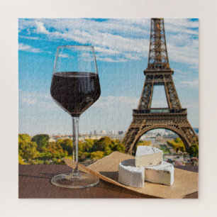 Wijnglas met brieskaas op Eiffeltoren Legpuzzel