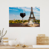 Wijnglas met brieskaas op Eiffeltoren Poster (Keuken)