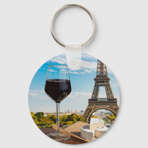 Wijnglas met brieskaas op Eiffeltoren Sleutelhanger