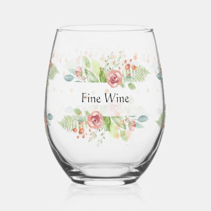 Wijnglas met pastelbloemen zonder voet