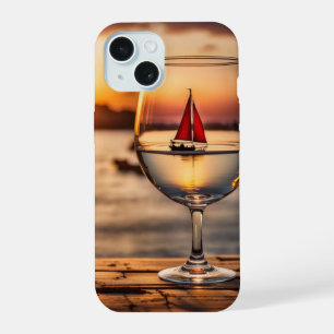 Wijnglas met zeilboot iPhone 15 case