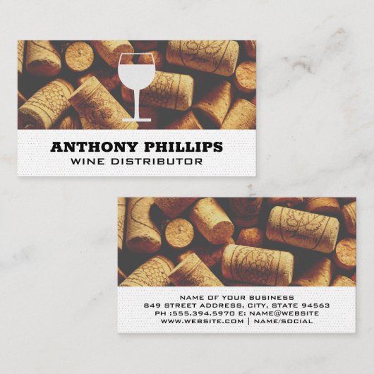 Wijnglas-pictogram | Kurk stapels achtergrond Visitekaartje (Voorkant / Achterkant)
