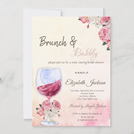 Wijnglas Rozen Waterverf Vrijgezellenfeest Kaart (Voorkant)