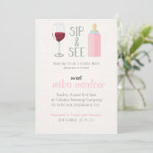 Wijnglas Sip & Zie uitnodiging tot Baby shower (Staand voorkant)