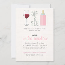 Wijnglas Sip & Zie uitnodiging tot Baby shower