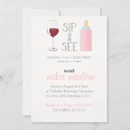 Wijnglas Sip & Zie uitnodiging tot Baby shower