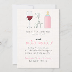 Wijnglas Sip & Zie uitnodiging tot Baby shower