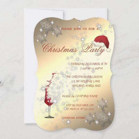 Wijnglas, Snowflakes, kerstfeestfeest voor bedrijv Kaart (Voorkant)