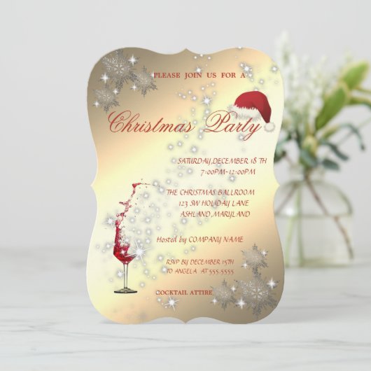 Wijnglas, Snowflakes, kerstfeestfeest voor bedrijv Kaart (Staand voorkant)
