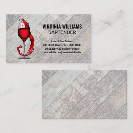 Wijnglas spetter | Hout Visitekaartje (Voorkant / Achterkant)