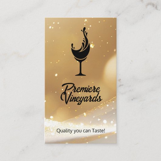 Wijnglas Splash Logo | Gouden Bokeh achtergrond Visitekaartje (Voorkant)