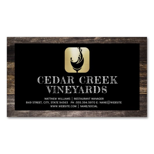 Wijnglas Splash Logo | Rand hout Magnetisch Visitekaartje (Voorkant)