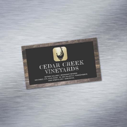 Wijnglas Splash Logo | Rand hout Magnetisch Visitekaartje (Voorbeeld)