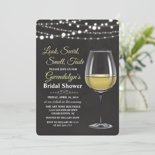 Wijnglas String Lights bruids douche uitnodiging (Staand voorkant)