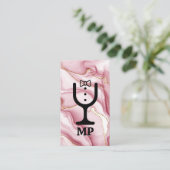 Wijnglas Tuxedo Logo | roze marmer Visitekaartje (Staand voorkant)