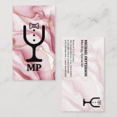 Wijnglas Tuxedo Logo | roze marmer Visitekaartje (Voorkant / Achterkant)